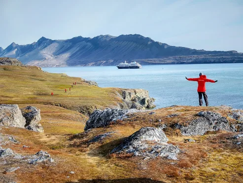 Guests during an excursion at Alkhornet, Svalbard