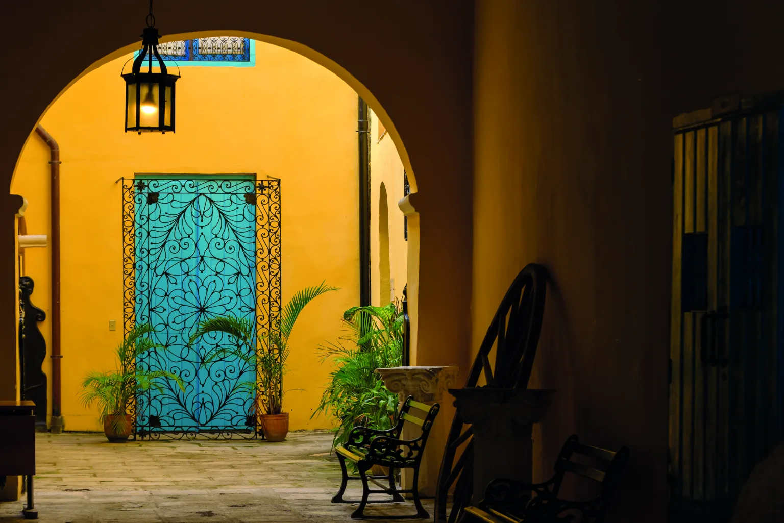 Traditional,Colorful,Cuban,Architecture.,Blue,Door,Facade,And,Porch,Of