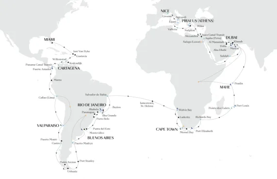 wereldcruise 2028 kaart